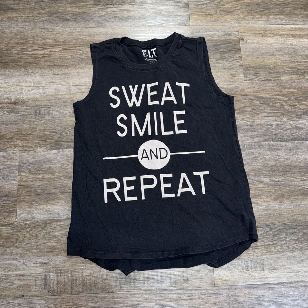 Sweat Smile Repeat Black Tank Top Shirt Womens Small Workout Gym Fitness